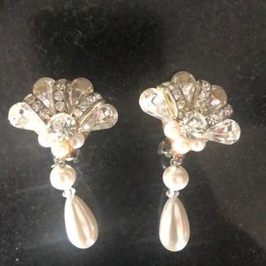 Pearl and rhinestone clip-on earrings